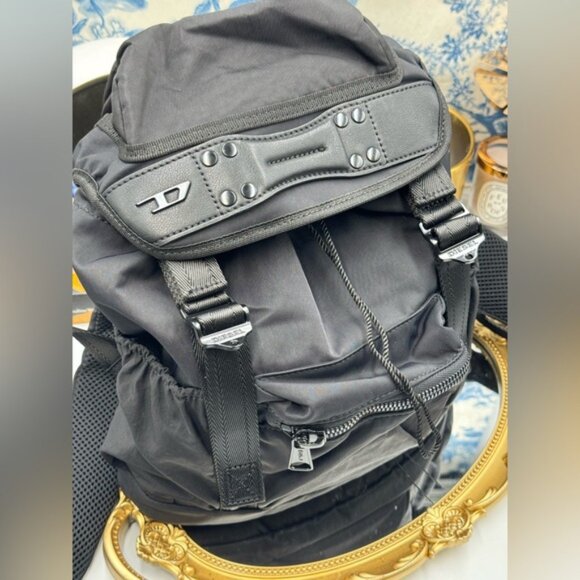 🆕 DIESEL 🧿 NWOT Black Nylon Monogrammed Backpack - Picture 4 of 13